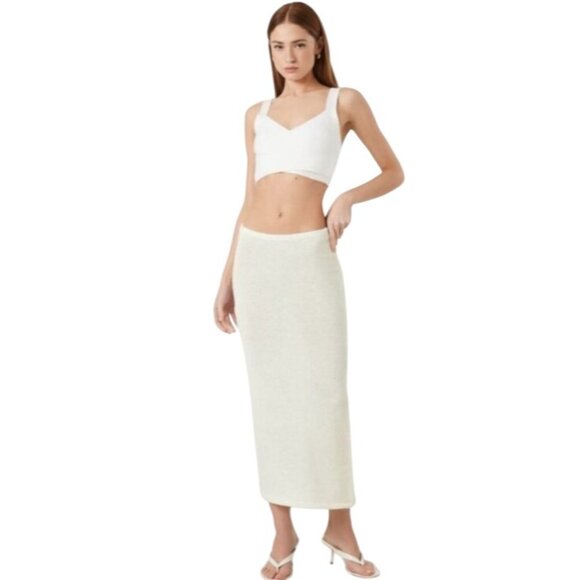 NEW Knit Sequin Midi Column Skirt in Ivory Size M Cream‎ Sweater Skirt - Picture 3 of 15